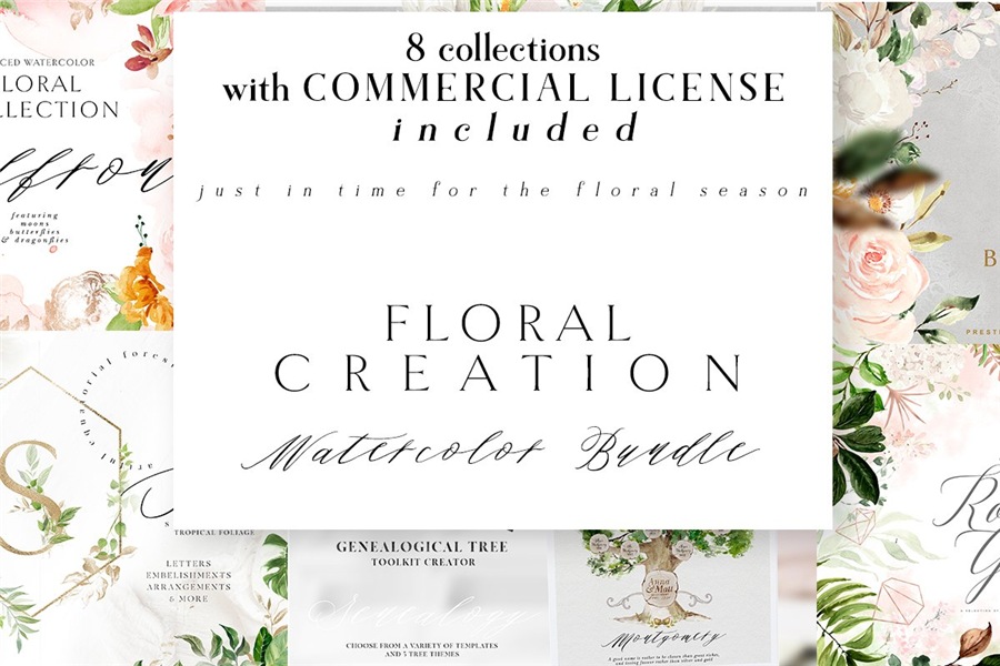[Creative Market] Набор графики Floral Creation - Watercolor Bundle (Opia Designs)